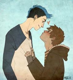 two people standing next to each other in front of a blue background with the words memex written on it