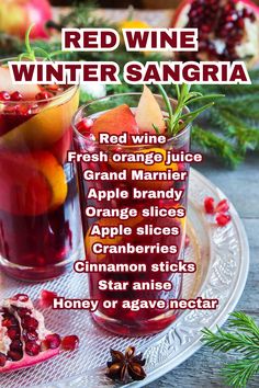red wine winter sangria recipe with fresh orange juice and cranberry apple slices