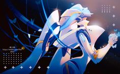 an animated image of a woman with blue hair holding a butterfly in her right hand