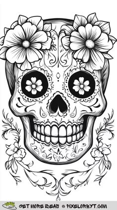 a skull with flowers on its head