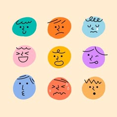 six different faces drawn in various colors