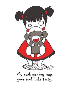 Funny Greeting Card Ideas, Black And White Comic Style, Unique Cartoon Character Inspiration, Sock Monkey Cartoon Drawing, Sock Monkey Cartoon, Sock Monkey Drawing, Cute Sock Monkey Illustration, Sock Monkey Sketch, Sock Monkey Illustration