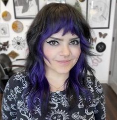 Purple Shag, Purple Halo Hair, Mullet Haircut, Modern Mullet, Halo Hair, Haircut Inspiration, Purple Hair, Shades Of Purple, New Hair