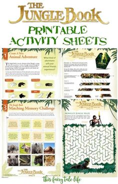 The Jungle Book Printable Activities - This Fairy Tale Life The Jungle Book Worksheets, Jungle Book Activities For Kids, Printable Jungle Book List, Jungle Book Movie Poster Ideas, The Jungle Book Activities, Jungle Book Activities, Jungle Book Party Games, The Jungle Book Board Book, Jungle Book Party Printables