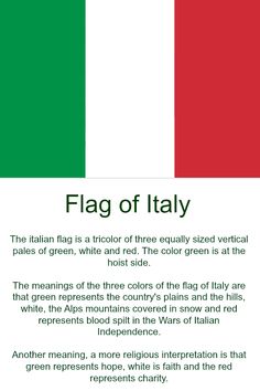 the flag of italy is shown in green, white and red