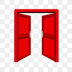 an open red door on a white background, with only the top half visible and bottom half closed