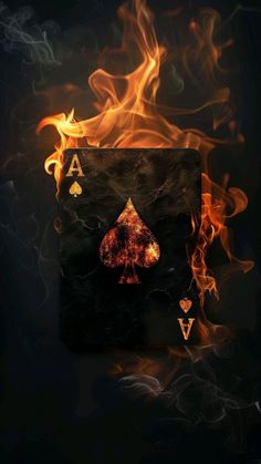 a burning ace playing card in flames
