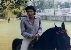 a man riding on the back of a black horse