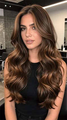 Luxurious chocolate brown defines Spring Hair Trends 2026 elegance! Deep, glossy color with dimensional lowlights adds incredible depth. Soft, voluminous waves create a polished, sophisticated finish. This color looks expensive and well-maintained. Perfect for anyone wanting timeless, grown-up color with personality. Classic and absolutely beautiful for spring. Wavy Hair Ideas, Spring Hair Trends, Cabello Color, Cabello Balayage, Rich Brunette, Long Brown Hair, Spring Hairstyles, Half Up Hair, Fashion Tips For Women