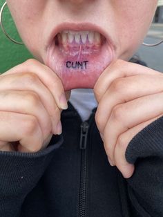 a woman with her mouth open and the word count written on her tongue in front of her