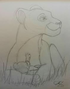 a drawing of a bear sitting in the grass
