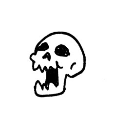 a black and white drawing of a skull