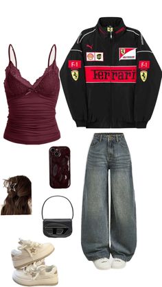 Stay race-day ready with this sleek, high-performance OMP jacket. #FastLaneFashion #OMP #MotorsportStyle F1 Track Jacket, Racer Jacket Outfits, Car Race Outfit Woman, Car Race Outfit, Race Outfits, Carmeet Outfit, Car Racing Outfit For Women, F1 Jacket Outfit, Motocross Outfit Woman