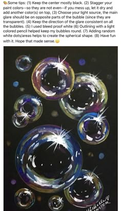 an image of soap bubbles floating on top of each other in the air with sparkles