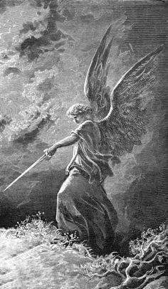 Saint Michael Archangel Art, Tattoo Biblical Angel, Angel Tattoo Biblical, Seni Yunani Dark, Dore Angel, Archangel Michael Aesthetic, Archangel Michael Drawing, Dore Artist, Gustave Dore Wallpaper Iphone