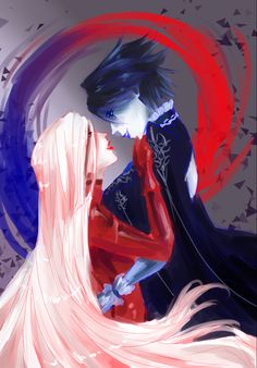 an artistic painting of two people embracing each other