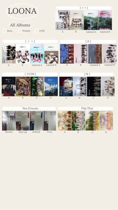 an info sheet with many different pictures and words on it, including the name loona