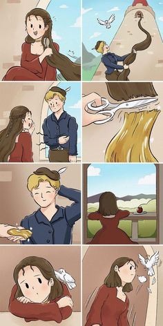 some people are doing different things in the same cartoon character's life as they look at each other