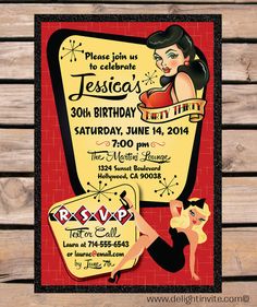 rockabilly invitation 1950s Themed Party Invitation Ideas, Rockabilly Birthday, Grease Themed Party Invitations, 50s Party Invitations, Diy 50s Birthday Invitations, Pinup Birthday Party Ideas, Pinup Party Theme, 1950s Invitation Template, 1950 Party Invitations