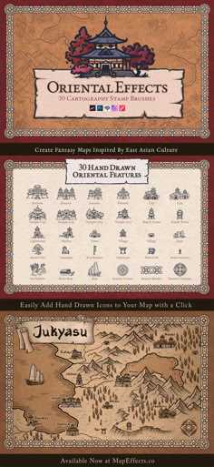 30 Hand Draw Fantasy Map Icons Inspired by the cultures of East Asia