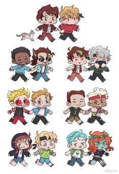 an image of cartoon characters with different expressions on their faces and body parts, all in various