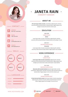 a pink and white resume with circles on the front, an orange circle is above it