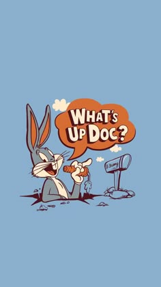 an image of a cartoon rabbit with a bubble saying what's up dog?