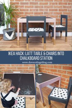 the ikea hack - it table and chairs into a chalkboard station for kids
