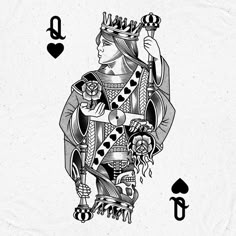 the queen of spades playing cards in black and white