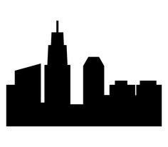 a black and white silhouette of a cityscape with tall buildings on the skyline