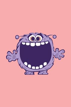 an image of a cartoon character with big eyes and mouth wide open on a pink background