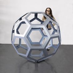 Truncated Icosahedron Sculpture by Helena Chastel Year: 2020 Medium: Aluminum, industrial paint Size: 58 x 58 x 58 Inches