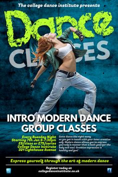 an advertisement for dance classes with a woman in white shirt and jeans on the front