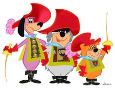 three cartoon characters are dressed in costumes