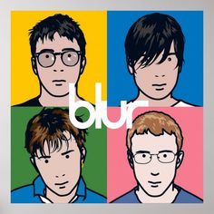 three men with glasses and the word blur in front of them are four different colors