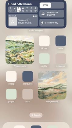 an iphone screen with different colors and shapes on it, including the words good afternoon