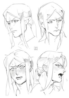 the head and shoulders of an anime character with different facial expressions, including one man's face