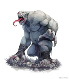 an image of a monster with its mouth open and fangs out, on the ground
