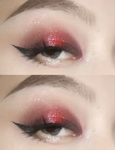Aesthetic Red Makeup, Red Make Up Looks For Prom, Homecoming Makeup Red, Smokey Eye Makeup Red, Red Eyeshadow Ideas, Light Red Makeup Looks, Red Makeup For Prom, Cute Red Makeup Looks, Red Prom Makeup For Blue Eyes