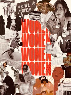 collage of women in different styles and colors, including the words women's rights
