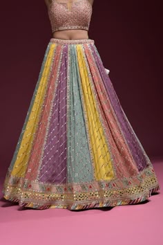 Colourful Lehenga, Multicolor Georgette Traditional Wear For Reception, Multicolor Embroidered Georgette Lehenga With Dupatta, Lehenga For Mehendi Function, Multicolor Traditional Wear With Mirror Work For Wedding, Multicolor Traditional Wear With Mirror Work For Celebration, Navratri Multicolor Embroidered Georgette Lehenga, Fitted Multicolor Lehenga With Mirror Work, Multicolor Lehenga With Mirror Work