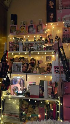 a room filled with lots of stuffed animals and lights