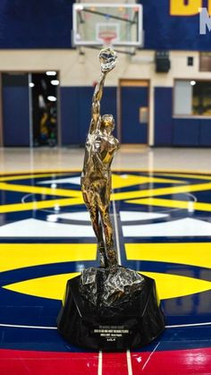 NBA basketball wallpaper background of Nikola Jokic's MVP award trophy on the floor of the Denver Nuggets court
