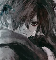 an artistic painting of a woman with red eyes and long hair, holding a black cat