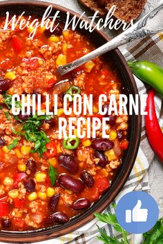a bowl of chili con carne recipe with the words weight watchers on it