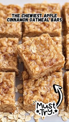 A photo of delicious Apple Oatmeal Bars with a golden brown crust and sweet apple filling. Learn How To Make Oatmeal Bars with this easy recipe using applesauce.