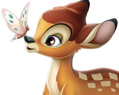 a cartoon deer with a butterfly on its nose
