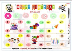a birthday card with numbers and pictures for the child's birthday party on it