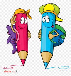 two cartoon pencils with faces on them