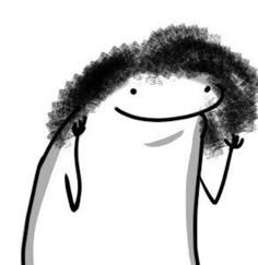 a black and white drawing of a person with curly hair holding his hand up in the air